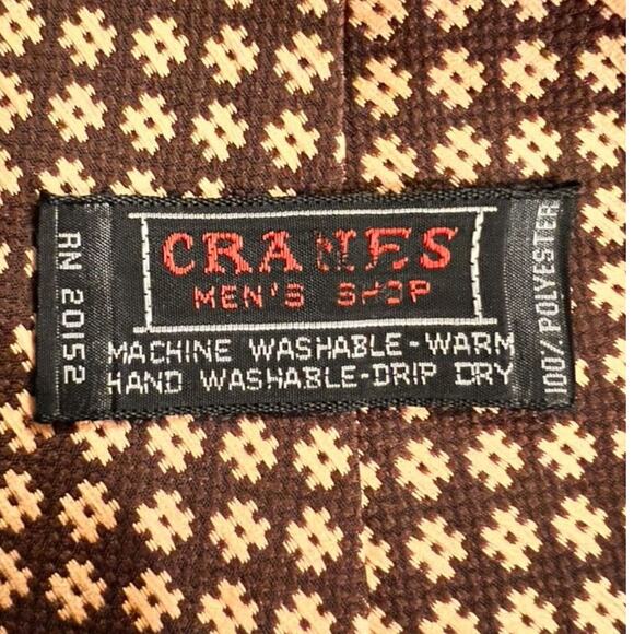 VTG 70s 80s Cranes Men's Shop Floral Cross Geometric Neck Tie Brown Yellow Retro - Picture 3 of 7
